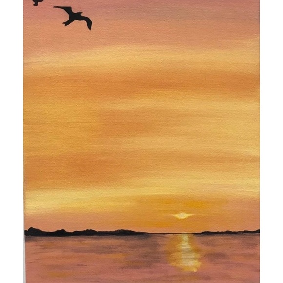 SALE-Sunset landscape painting birds wall art - Picture 2 of 3